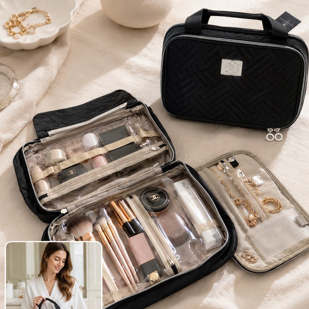 Bang Carsen  Makeup & Jewelry Organizer Bag Black Quilted Travel roomy cute